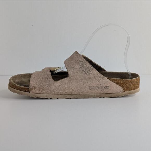 Birkenstock Sandals Arizona EU 40 Pink Gold Flat Slides Leather Open Toe Slip On - Picture 6 of 15